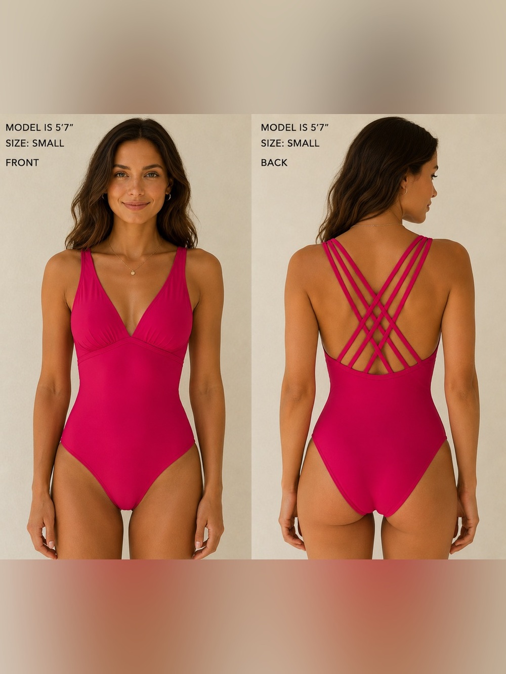 Shade & Shore Hot Pink Criss cross back strappy One Piece Swimsuit small NEW